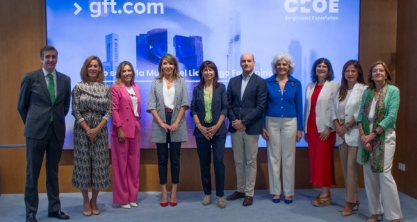 El CEO en España de GFT, Manuel Lavín, la vicepresidenta de CEOE, Mirenchu del Valle, y la ministra de Igualdad, Ana Redondo, han estado presentes en la inauguración.